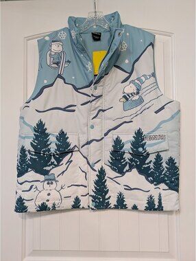 Peanuts Winter Scene Vest Blue & White | NWT | Unisex L-XL